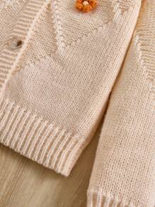 Teen Girls Cardigans With Textured Cable Applique Contrast Color Rib Knit Design