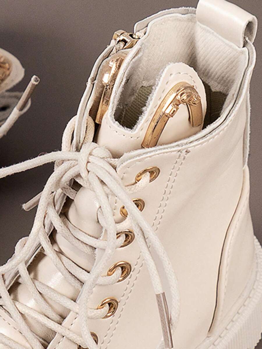 Kids Casual Daily Short Boots With Grommet Lace Up And Side Zipper