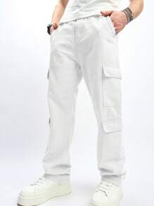 Chillumni Men's Multi Pockets Straight-Leg Loose Fit Casual Jeans - White - View 3