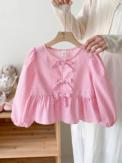 SHEIN LMoss Kids Ung flicka vävd randig blus ärm lös Casual blus