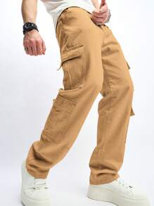 Chillumni Quần Jeans Denim Dáng Rộng Nhiều Túi Cho Nam - Màu Khaki - Xem 7