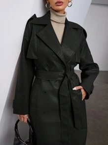 Aveloria Modichic 秋季风衣连帽斗篷式时尚设计优雅简约中长夹克 - 黑色 - 查看 4