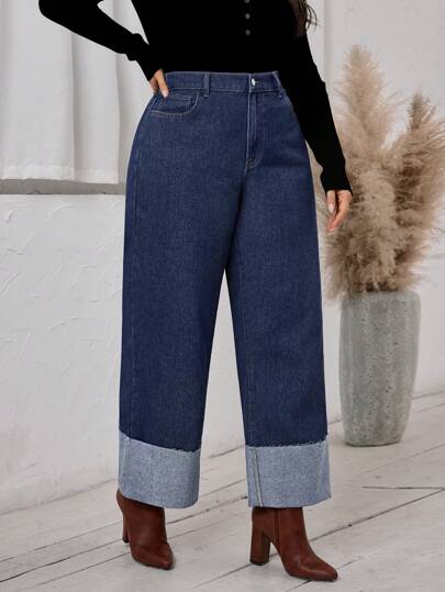 EMERY ROSE Plus Size Spring Autumn Casual Daily Wear Slouch Pocket Straight Leg Jeans