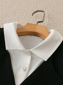 Franclia Conjunto de 2 piezas para mujer que incluye una chaqueta sin mangas minimalista elegante para ir a la oficina y una blusa de manga larga en tallas grandes - Blanco y Negro - Ver 5
