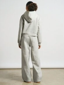 AiiRZ SKI Graphic Printed Hooded Crop Sweatshirt With Sweatpants Two-Piece Co-Ord Set - Grey - View 2