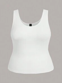 SHEIN LUNE Casual Minimalist Large Scoop Neck Tank Top For Plus Size Women, Slim Fit Tank Tops, Suitable For Summer