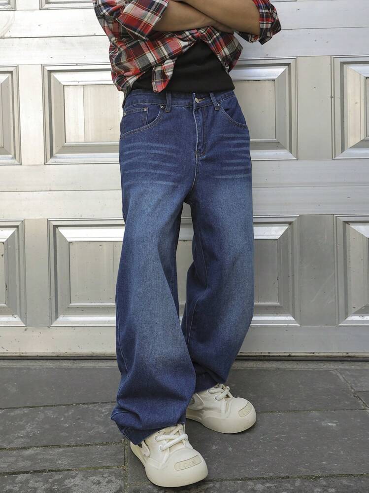 Manfinity Hypemode Pantalones vaqueros anchos y holgados con bolsillos para hombre - Azul lavado medio - Añade 8