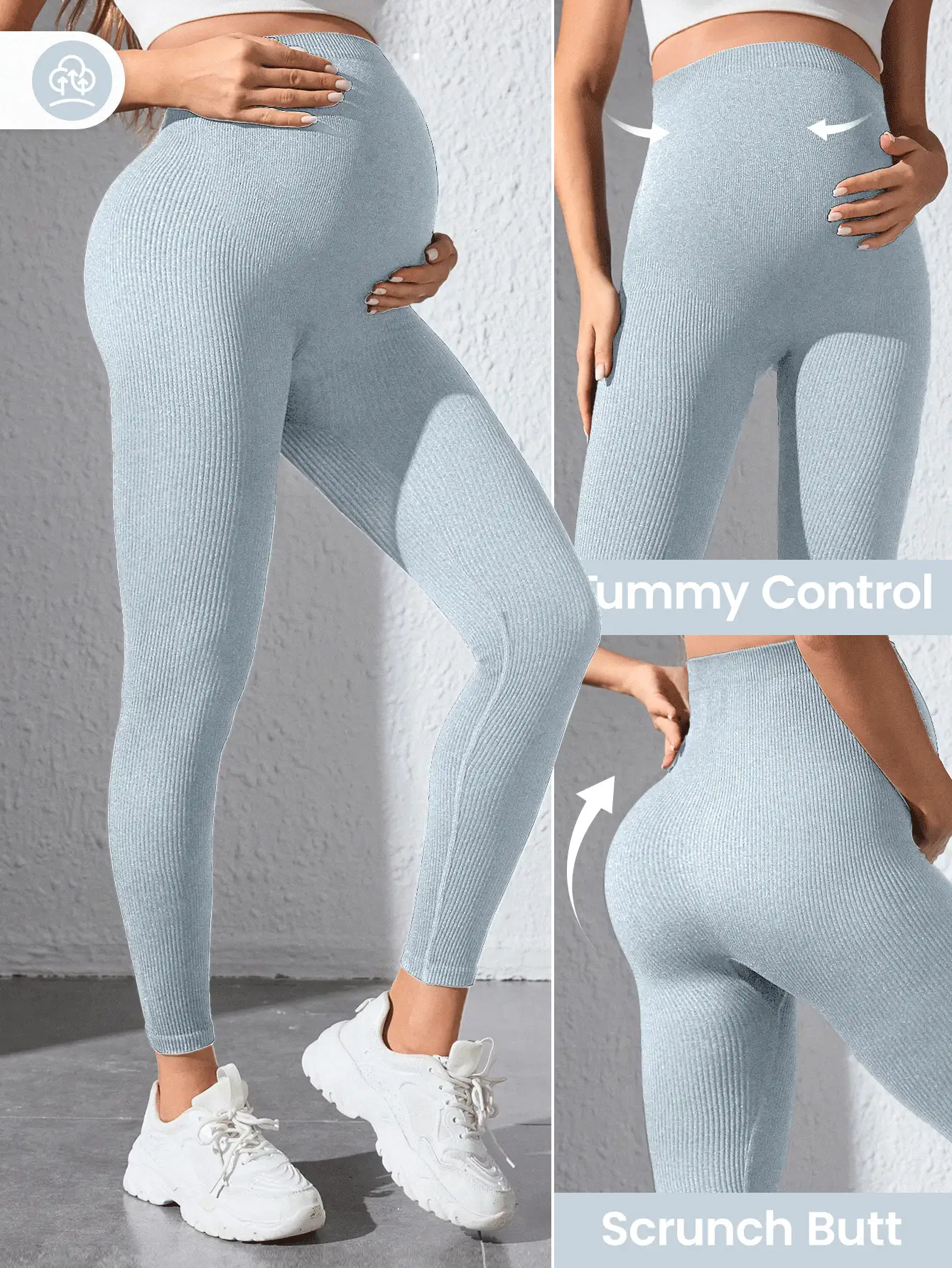 SHEIN Maternity Solid Color High Waist Seamless Sports Leggings - Grey - View 6