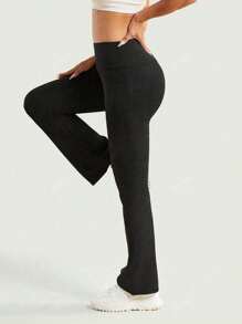 Women's Solid Basic Daily Casual Sports Flared Pants With Pockets