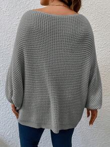 SHEIN LUNE Áo len nữ cỡ lớn dáng rộng, tay cánh dơi, màu trơn, thích hợp mặc mùa thu/đông. - Xám - Xem 2