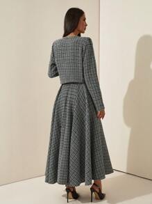 RueChic Ensemble 2 pièces robe et manteau en tweed élégant rétro pour femmes, automne