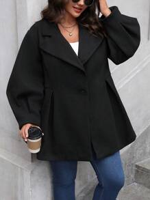 SHEIN Clasi 大码休闲纯色翻领羊毛大衣，秋冬