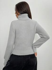 Chiquease Women's Turtleneck Cable Knit Pullover Sweater Knit Pullover Fall Winter Outfit - Grey - View 2