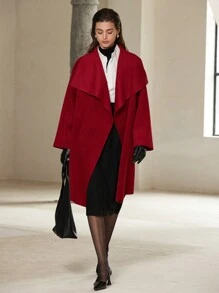 SHEIN Privé Manteau femme mi-long oversize rétro chic vibrant rouge double-face de haute qualité et pour le transport en commun, automne/hiver - Rouge - Voir 2