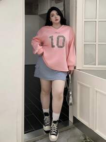 Dazy Plus Women's Autumn Raglan Sleeve V-Neck Leopard Print Number Patchwork Loose Sweatshirt Cheetah Print,Fall Women Clothes - Pink - View 8