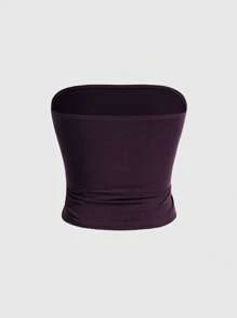 ROMWE Hippie Style Moon & Sun Print Women Ruched Bandeau Top - Purple - View 2