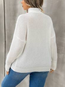 Calvaya Plus Size Solid Color Lace Patchwork Knit Sweater, Spring/Fall Knit Pullover Fall Winter - White - View 2