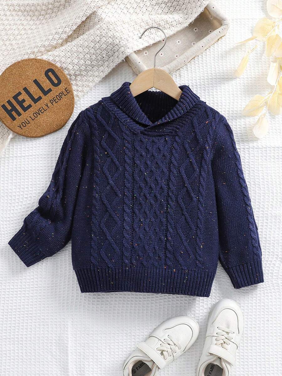 Young Boys Fall Clothes, Kids Fall Clothes, 1pc High Neck Yarned Cable Sweater For Boys Winter Warmth, Vintage Gentlemanly Style Knit Sweater