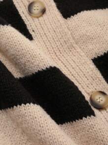 Dazy Plus 大码女式撞色条纹高领毛衣，秋季服装 - 黑與白 - 查看 8