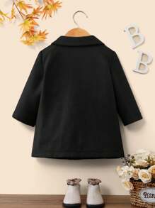 Baby Girl Warm Cute Versatile Lapel Mid-Length Coat, Autumn/Winter - Black - View 2