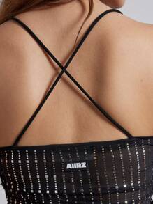 AiiRZ Top corto con costuras recogidas, tirantes metálicos transparentes