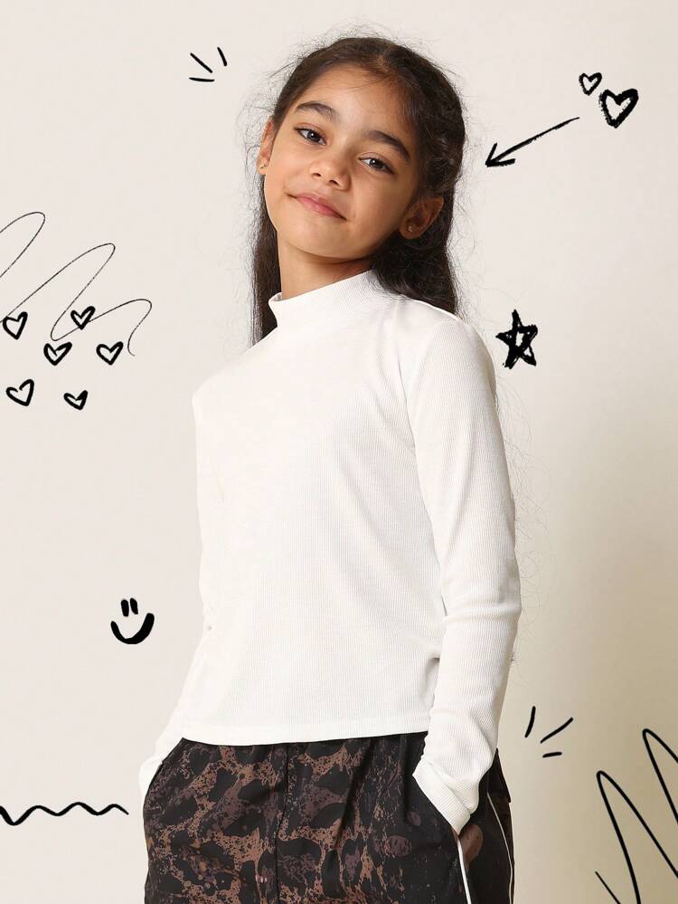 SUMWON Tween Girls Comfort Slim Fit Rib Long Sleeve Funnel Neck Essential Tee Vacation