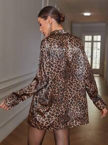 GENKIRA Blusa de manga larga transparente con estampado clásico de leopardo, ideal para uso diario en otoño - Multicolor - Ver 3