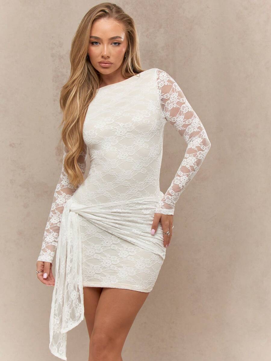 bodycon lace white dress Wedtrend Women Classy White Short Graduation Dress Bodycon Spaghetti Straps  Lace Homecoming Dress – WEDTREND main image 1