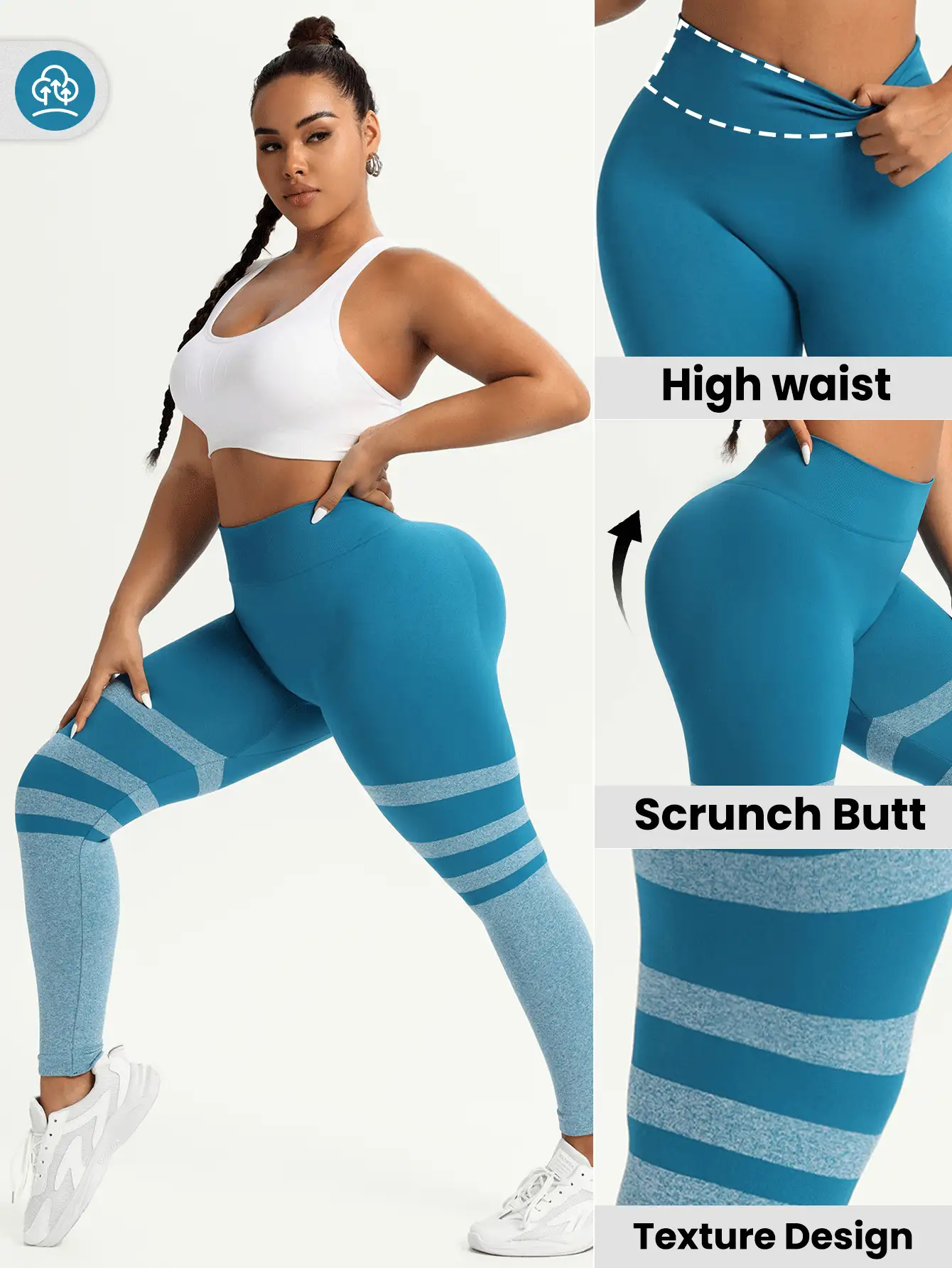 SHEIN Sport Studio Plus Size Women Striped High Waist Casual Workout Leggings