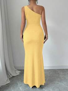 Elenzga Vestido sin mangas de unicolor con cuello asimétrico y flor decorativa, vestido elegante de verano para mujeres