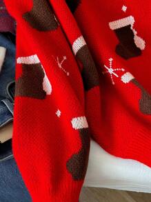 SHEIN Frenchy Áo len chui đầu họa tiết Giáng sinh cỡ lớn Intarsia - Đỏ - Xem 7