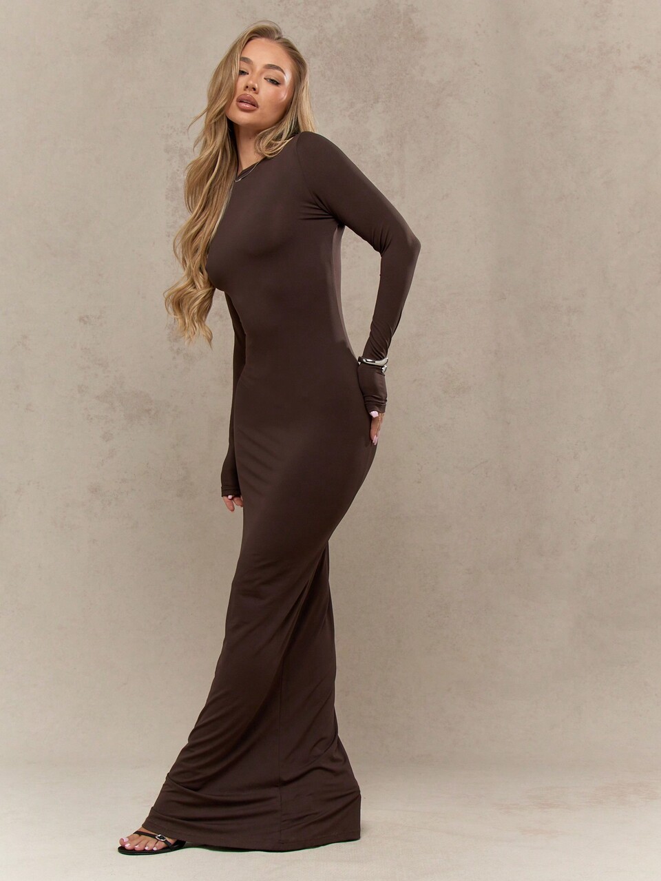 MISSGUIDED Vestido Longo de Manga Longa até o Chão Elegante Bodycon para Festa Noturna, Vestido Maxi Ajustado para Ocasiões de Inverno, Outono e Festas