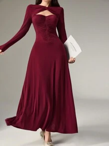 Modelyn Burgundy Red Women Ruched Elegant Long Dresses Long Evening Dresses - Burgundy - View 2