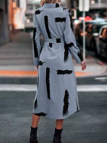 SHEIN Clasi 女士休闲随机印花前扣衬衫裙秋季 - 藍色 - 查看 2