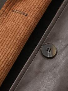 DAZY PU覆膜保暖内衬宽松长袖前开襟常规款女式夹克，秋季女装外套