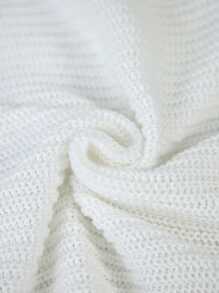 Calvaya Plus Size Solid Color Lace Patchwork Knit Sweater, Spring/Fall Knit Pullover Fall Winter - White - View 5