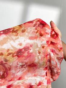 SHEIN Privé 大码女式花卉随机印花前开褶边袖系带前衬衫 - 彩色 - 查看 7