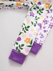 2 Stücke Baby Mädchen Blumen Langarm Jumpsuit Pyjama Set, Eng anliegend