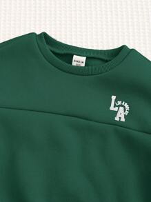 SHEIN Unisex Baby Boy Casual Athletic Street Fashion Gentleman Academic All-Match Style Oversized Round Neck Sweatshirt,Suitable For Spring,Autumn,Winter,For Indoor/Outdoor/School Wear,Thickened, Fleece - Dark Green - View 6