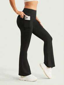 Women's Solid Basic Daily Casual Sports Flared Pants With Pockets