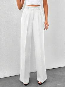SHEIN Tall 高腰女式纯色阔腿裤 - 白色 - View 5