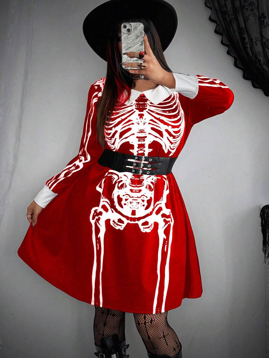 Flirla Váy ngắn dễ thương cổ điển dễ thương cho năm mới trang phục Goth dành cho phụ nữ - Đỏ - Xem 1