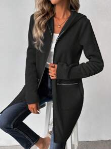 SHEIN LUNE Chaqueta de sudadera de mangas largas con capucha, cuello caído, con cremallera, de longitud media, para mujer, de estilo informal, para otoño