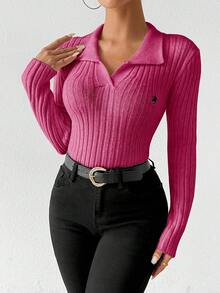 Chiquease 1 chiếc áo len dệt kim dáng ôm thanh lịch dành cho nữ, mặc thường ngày - Màu Hồng Tươi - Xem 5