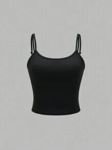 Flirla Cute Bear Print & Solid Color Contrast Trim Camisole Top Set