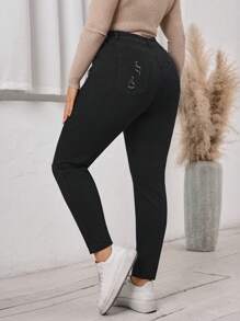 SHEIN LUNE Jeans in Große Größen, Lässig, einfarbig, Used-Optik, enge Passform