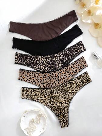 5 Pack Leoparden-Muster Tanga Höschen in großen Größen, Lässig Kollektion