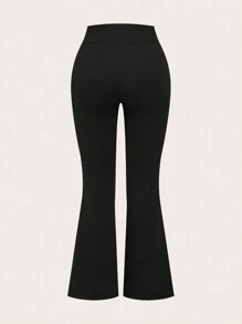 SHEIN EZwear 2 件套大码高腰交叉设计紧身休闲喇叭裤套装，适合春秋季节 - 彩色 - 查看 5