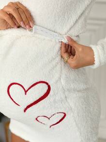 SHEIN 2 件套服装：女式长袖法兰绒上衣和可调节腰部紧身裙，孕妇装，适合冬季 - 白色 - 查看 3