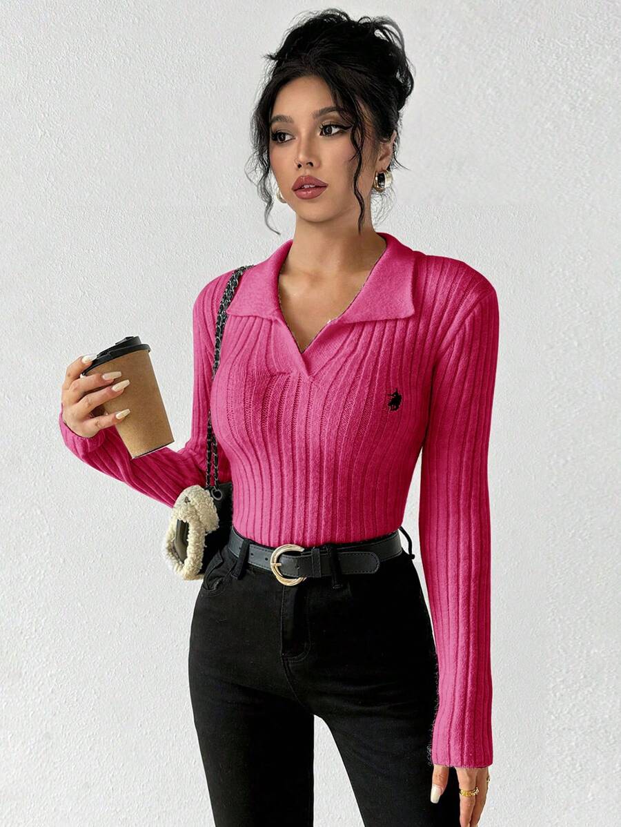 Chiquease 1 chiếc áo len dệt kim dáng ôm thanh lịch dành cho nữ, mặc thường ngày - Màu Hồng Tươi - Xem 1